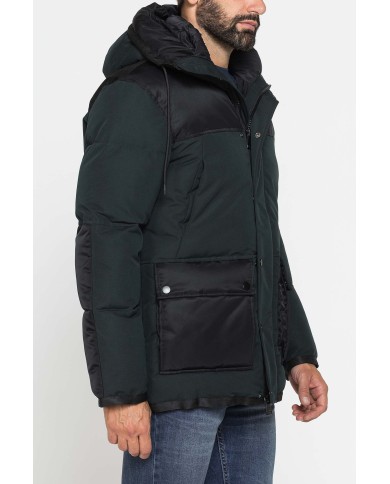 GIACCONE IMBOTTITO CON CAPPUCCIO COLOR BLOCK