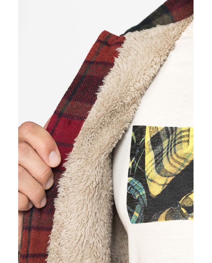 GIACCA CAMICIA IN FLANELLA CON INTERNO IN FINTO AGNELLINO "SHERPA"