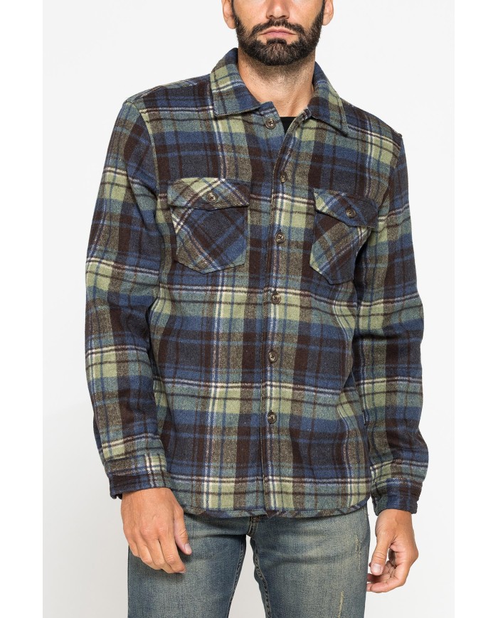 GIACCA CAMICIA IN FLANELLA CON INTERNO IN FINTO AGNELLINO "SHERPA"