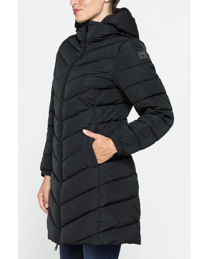 GIUBBINO MIDI CON CAPPUCCIO IN TESSUTO OPACO