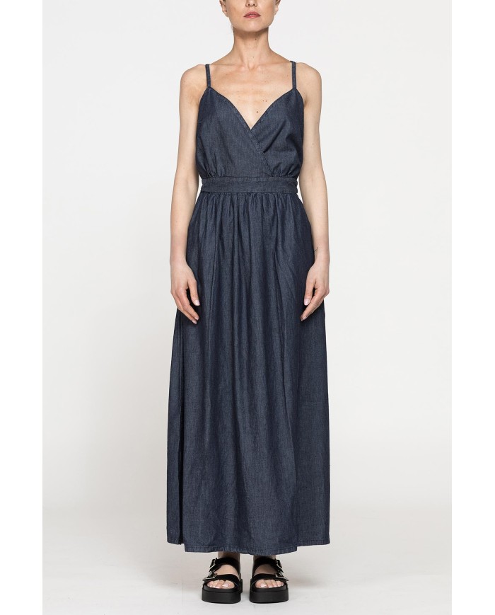 ABITO LUNGO CON TOP INCROCIATO IN DENIM LEGGERO 7oz