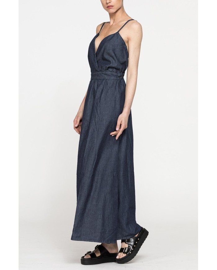 ABITO LUNGO CON TOP INCROCIATO IN DENIM LEGGERO 7oz