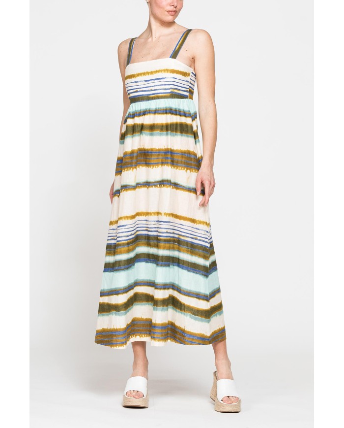 ABITO MIDI A STILE IMPERO IN LINO COTONE