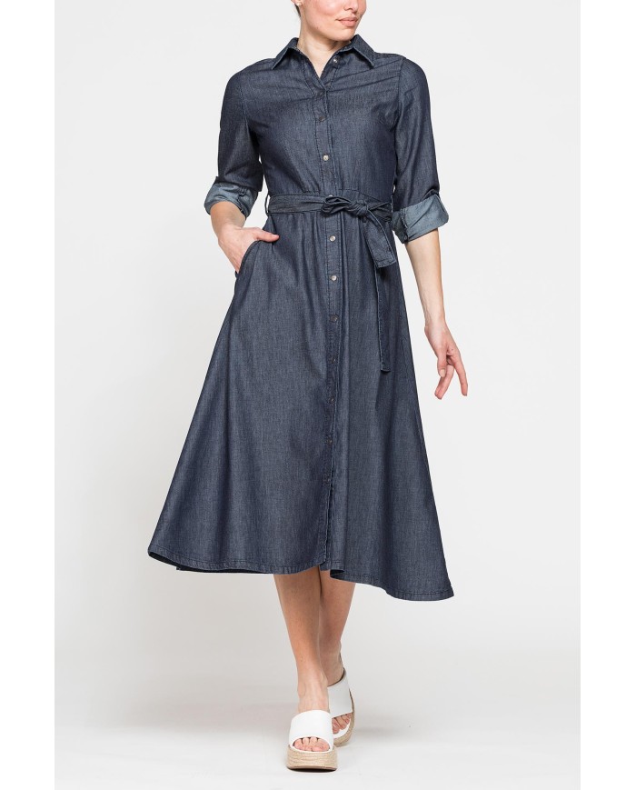 ABITO LUNGO CON TASCHE FRONTALI IN DENIM LEGGERO 7oz