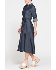 ABITO LUNGO CON TASCHE FRONTALI IN DENIM LEGGERO 7oz