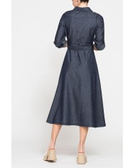 ABITO LUNGO CON TASCHE FRONTALI IN DENIM LEGGERO 7oz