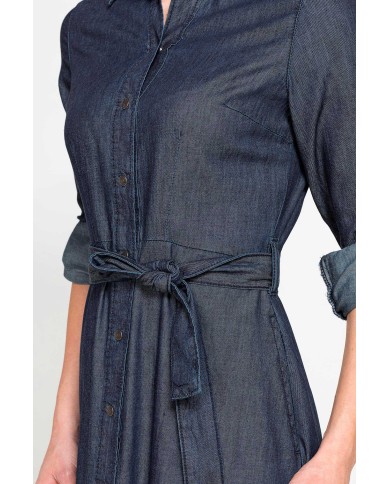 ABITO LUNGO CON TASCHE FRONTALI IN DENIM LEGGERO 7oz