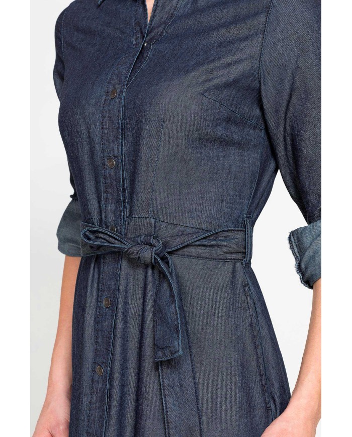 ABITO LUNGO CON TASCHE FRONTALI IN DENIM LEGGERO 7oz