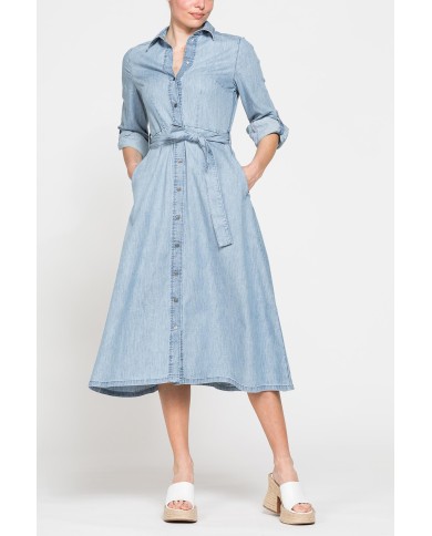 ABITO LUNGO CON TASCHE FRONTALI IN DENIM LEGGERO 7oz