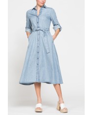 ABITO LUNGO CON TASCHE FRONTALI IN DENIM LEGGERO 7oz