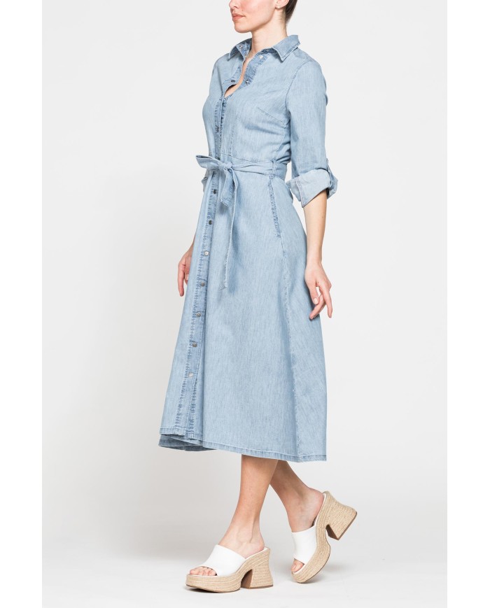 ABITO LUNGO CON TASCHE FRONTALI IN DENIM LEGGERO 7oz