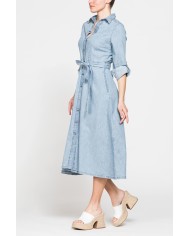 ABITO LUNGO CON TASCHE FRONTALI IN DENIM LEGGERO 7oz