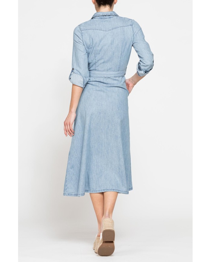 ABITO LUNGO CON TASCHE FRONTALI IN DENIM LEGGERO 7oz