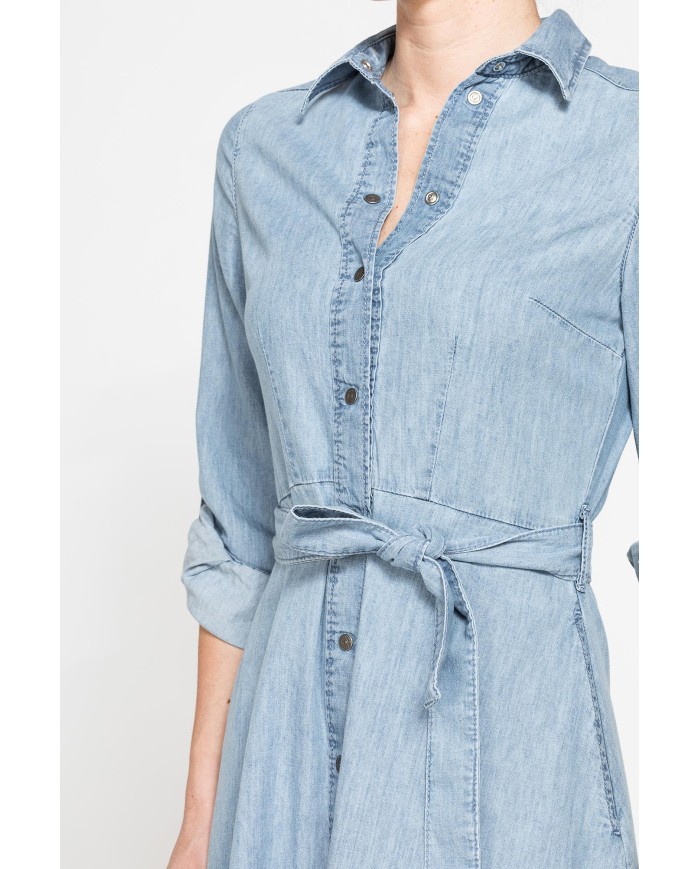 ABITO LUNGO CON TASCHE FRONTALI IN DENIM LEGGERO 7oz