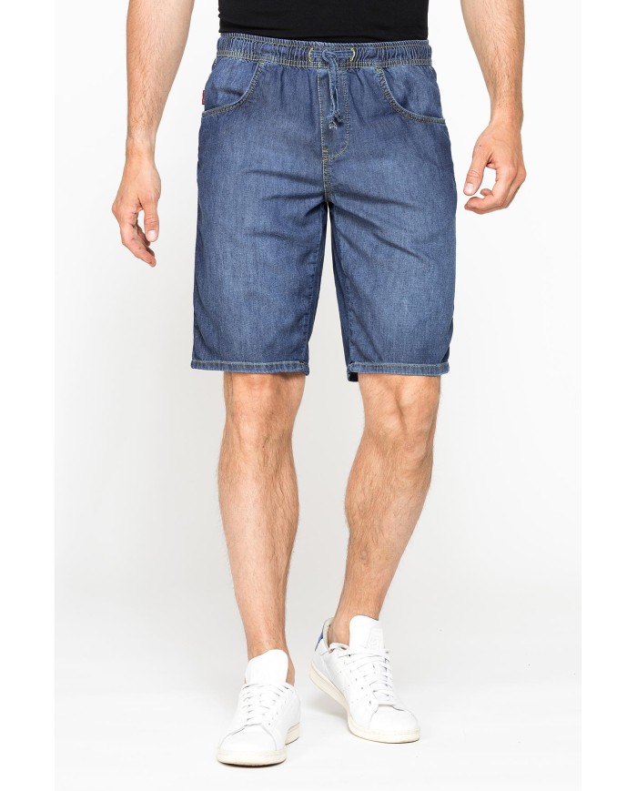 BERMUDA IN DENIM LEGGERO CON ELASTICO IN VITA
