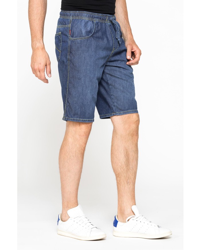 BERMUDA IN DENIM LEGGERO CON ELASTICO IN VITA