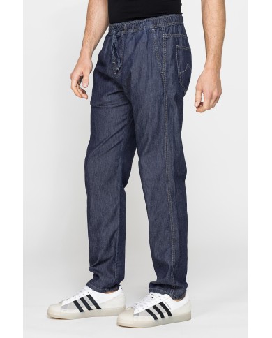 JOGGER JEANS MOD. 629 IN DENIM LEGGERO 7 oz. Vita con elastico e colulisse.