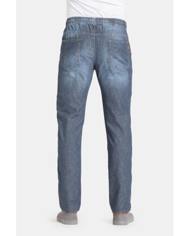 JOGGER JEANS MOD. 629 IN DENIM LEGGERO 7 oz. Vita con elastico e colulisse.