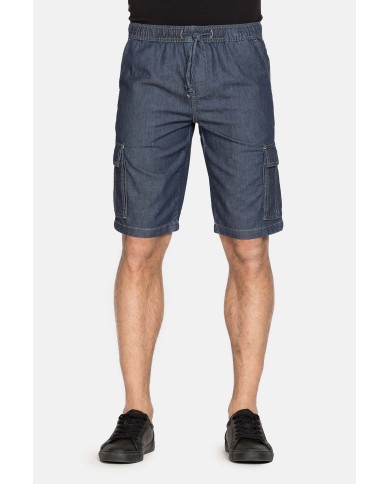 BERMUDA DI JEANS CON TASCONI LATERALI ED ELASTICO IN VITA