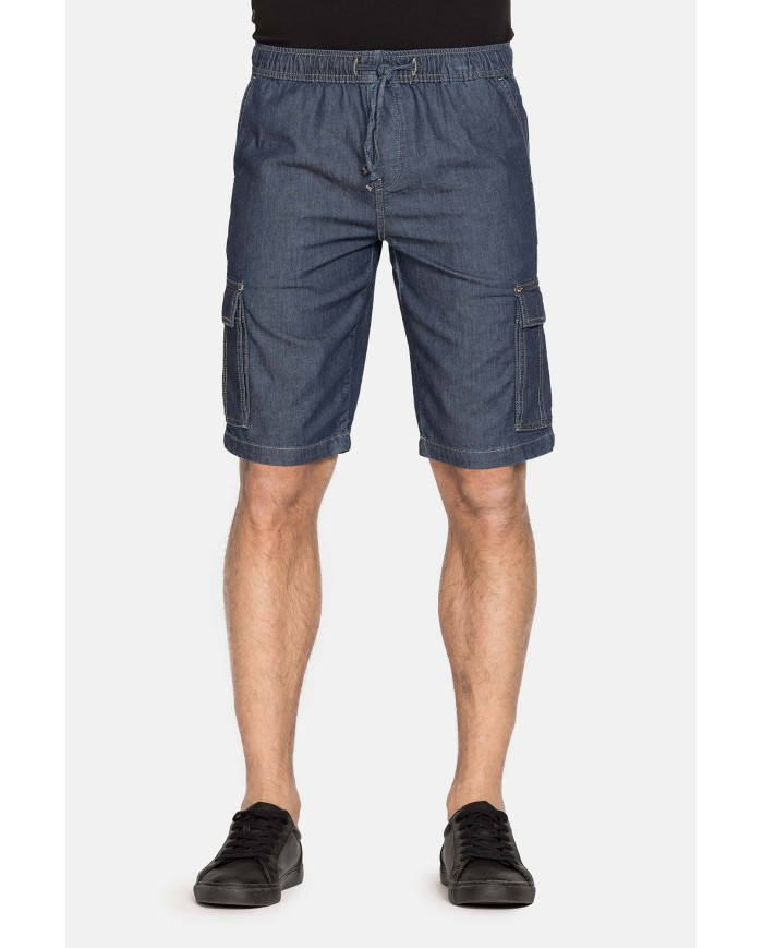 BERMUDA DI JEANS CON TASCONI LATERALI ED ELASTICO IN VITA