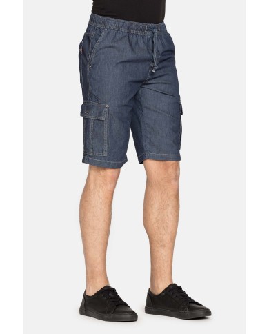 BERMUDA DI JEANS CON TASCONI LATERALI ED ELASTICO IN VITA