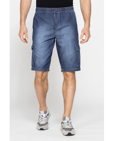 BERMUDA DI JEANS CON TASCONI LATERALI ED ELASTICO IN VITA