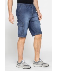 BERMUDA DI JEANS CON TASCONI LATERALI ED ELASTICO IN VITA