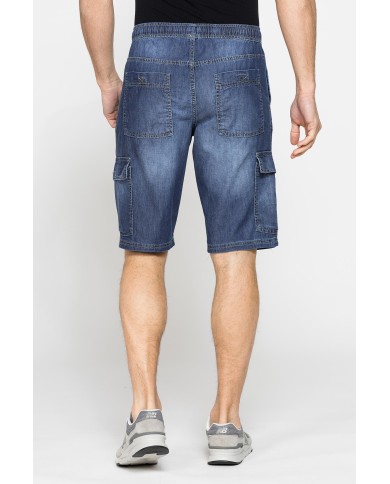 BERMUDA DI JEANS CON TASCONI LATERALI ED ELASTICO IN VITA