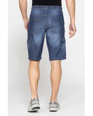 BERMUDA DI JEANS CON TASCONI LATERALI ED ELASTICO IN VITA
