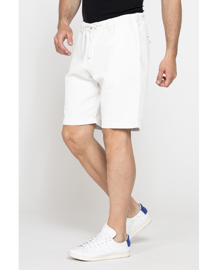 BERMUDA CHINO IN TESSUTO LINO E COTONE CON COULISSE