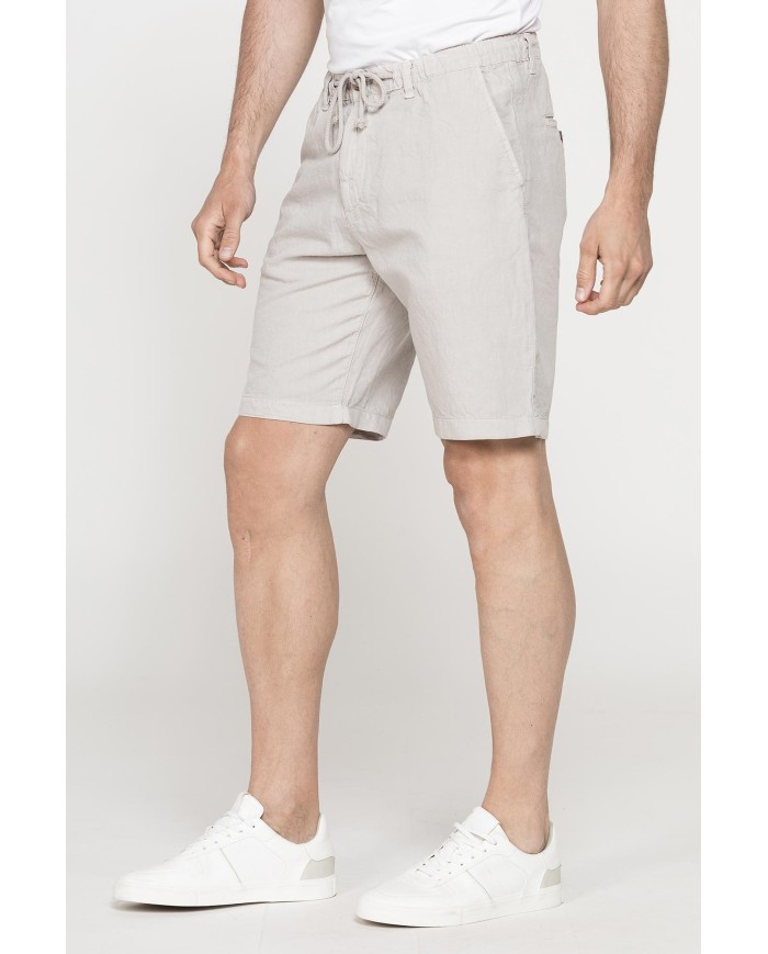 BERMUDA CHINO IN TESSUTO LINO E COTONE CON COULISSE