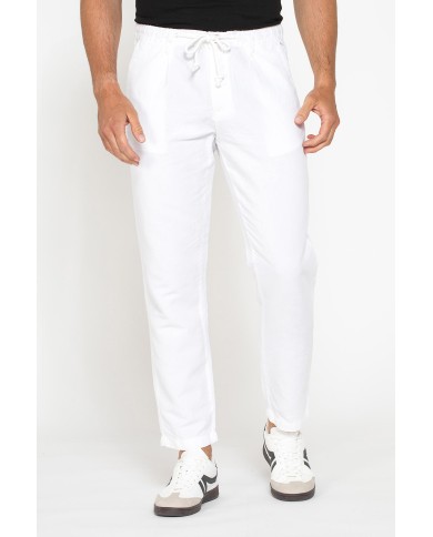 PANTALONE CHINO IN TESSUTO COTONE E LINO CON COULISSE