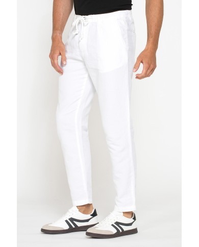 PANTALONE CHINO IN TESSUTO COTONE E LINO CON COULISSE