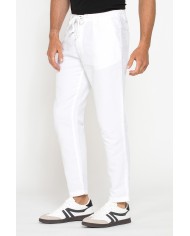PANTALONE CHINO IN TESSUTO COTONE E LINO CON COULISSE