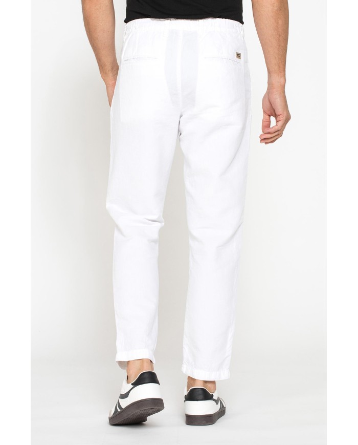 PANTALONE CHINO IN TESSUTO COTONE E LINO CON COULISSE