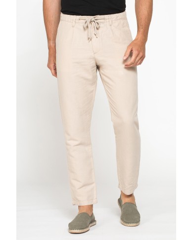 PANTALONE CHINO IN TESSUTO COTONE E LINO CON COULISSE