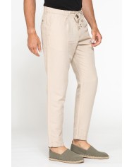 PANTALONE CHINO IN TESSUTO COTONE E LINO CON COULISSE