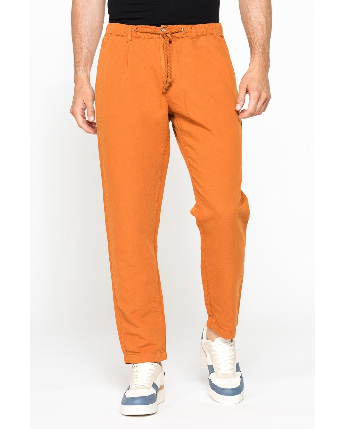 PANTALONE CHINO IN TESSUTO COTONE E LINO CON COULISSE