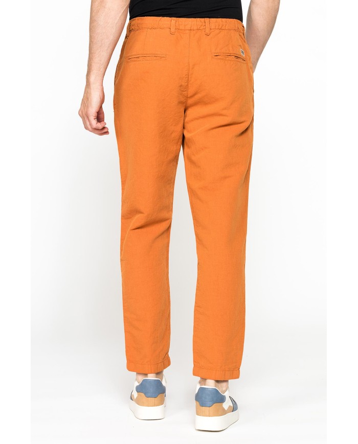 PANTALONE CHINO IN TESSUTO COTONE E LINO CON COULISSE