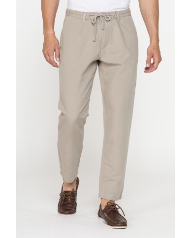 PANTALONE CHINO IN TESSUTO COTONE E LINO CON COULISSE