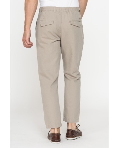 PANTALONE CHINO IN TESSUTO COTONE E LINO CON COULISSE