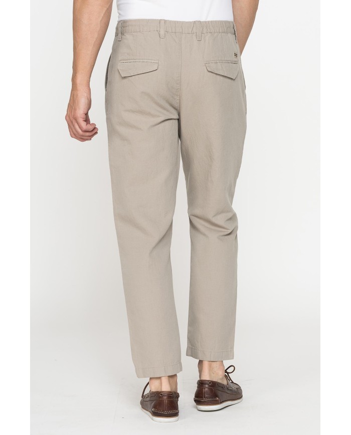 PANTALONE CHINO IN TESSUTO COTONE E LINO CON COULISSE