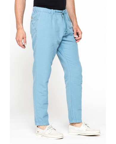 PANTALONE CHINO IN TESSUTO COTONE E LINO CON COULISSE