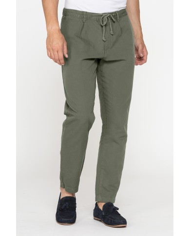 PANTALONE CHINO IN TESSUTO COTONE E LINO CON COULISSE