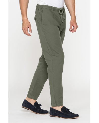 PANTALONE CHINO IN TESSUTO COTONE E LINO CON COULISSE