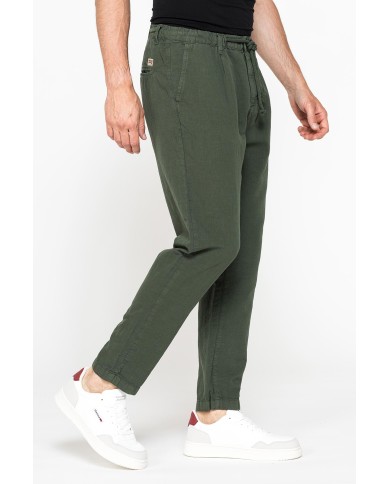 PANTALONE CHINO IN TESSUTO COTONE E LINO CON COULISSE
