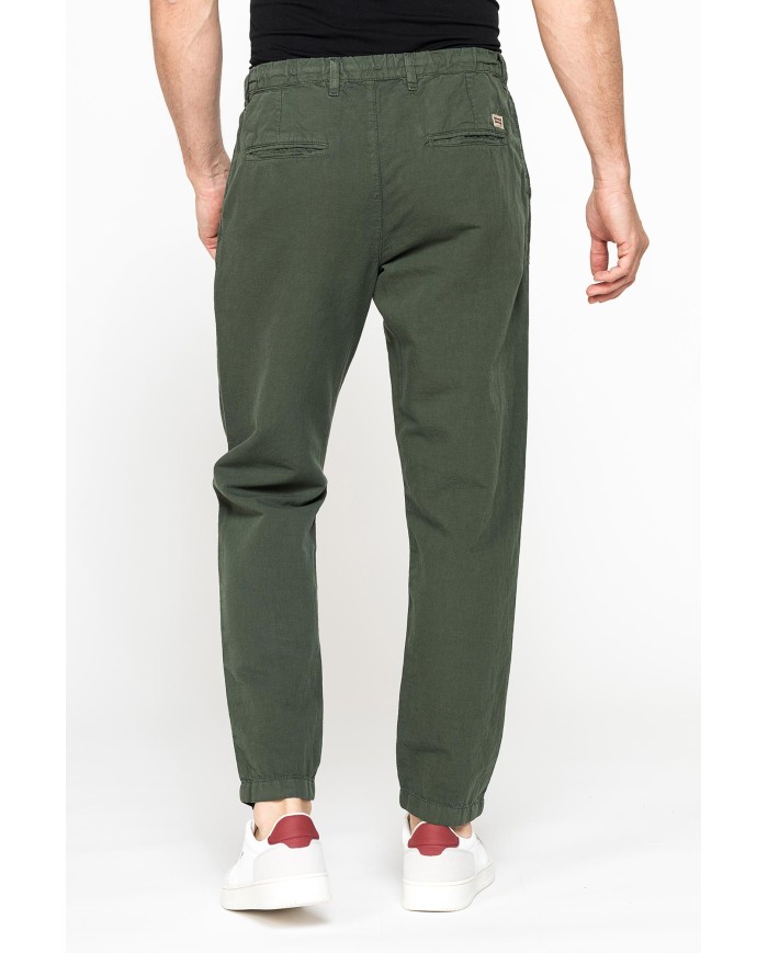 PANTALONE CHINO IN TESSUTO COTONE E LINO CON COULISSE
