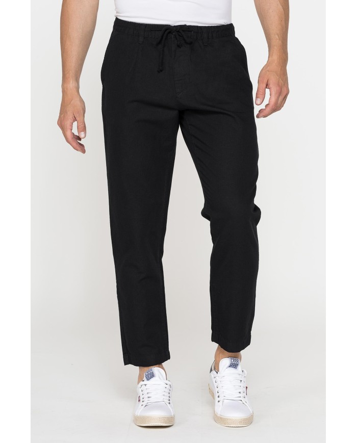 PANTALONE CHINO IN TESSUTO COTONE E LINO CON COULISSE