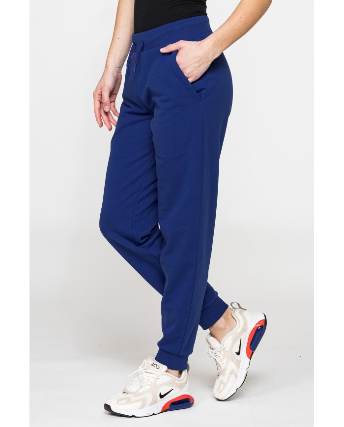 PANTALONE BASIC IN FELPA CON RIB SUL FONDO