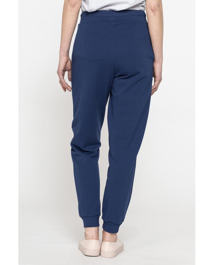 PANTALONE BASIC IN FELPA CON RIB SUL FONDO